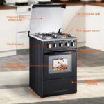 20-inch LPG (Propane) Gas Range, 4-Burner Cooktop with 62L Oven, 201 Stainless Steel, Black Glass Lid, Electronic Ignition, for Kitchen - Image 3